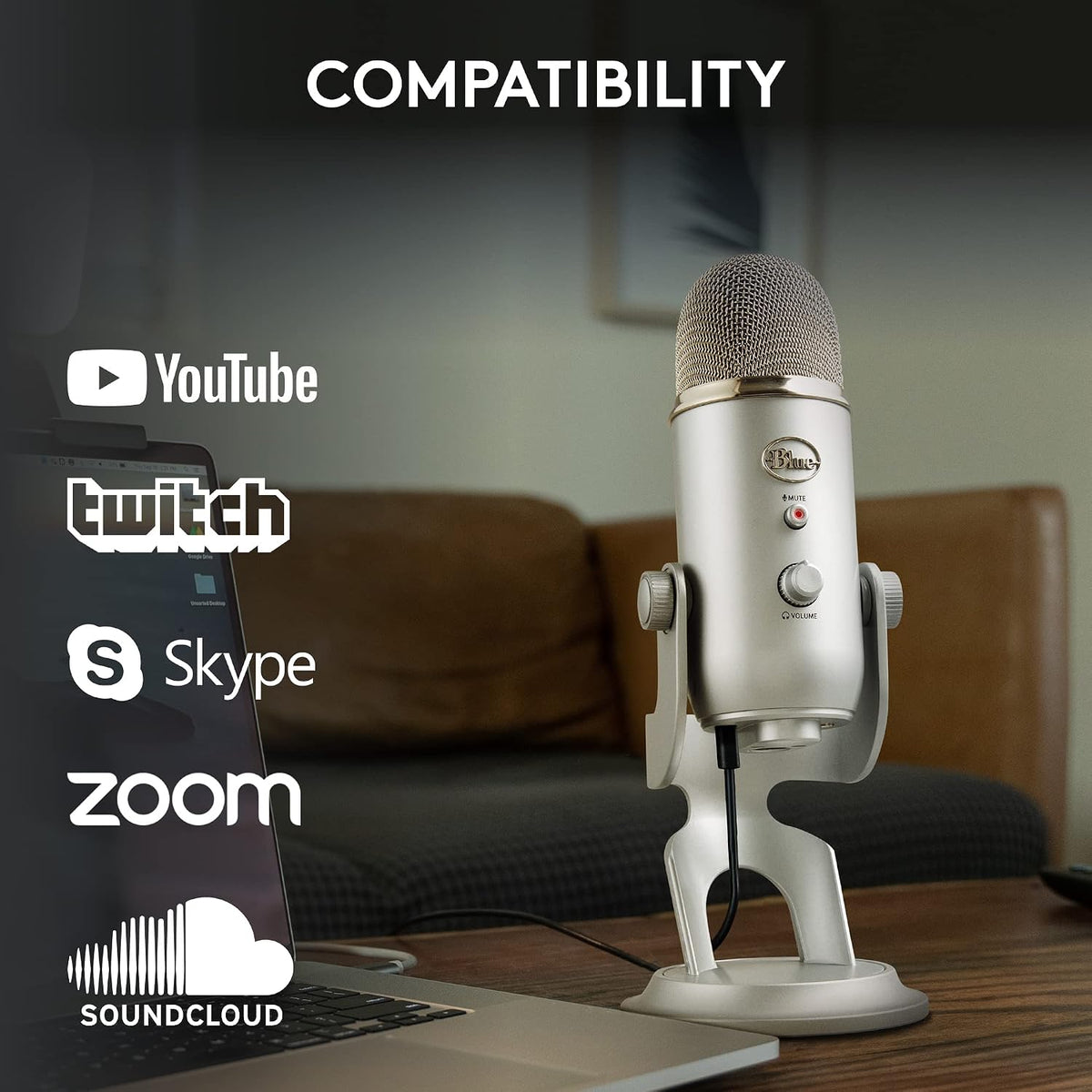 Micrófono Usb Logitech Blue Yeti Para Gaming Streaming Plateado