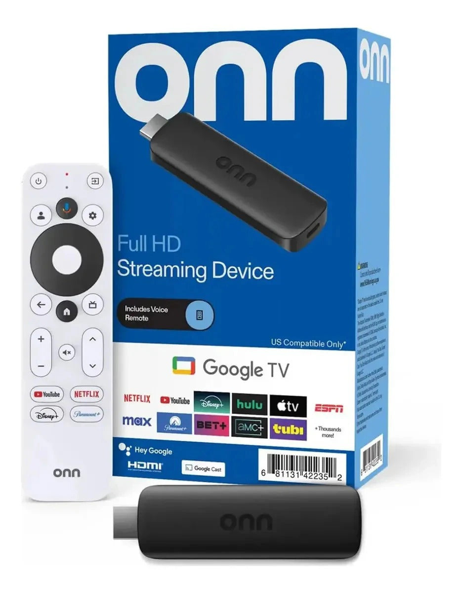 Dispositivo de Streaming Onn. Google TV Full HD con Chromecast y Control por Voz